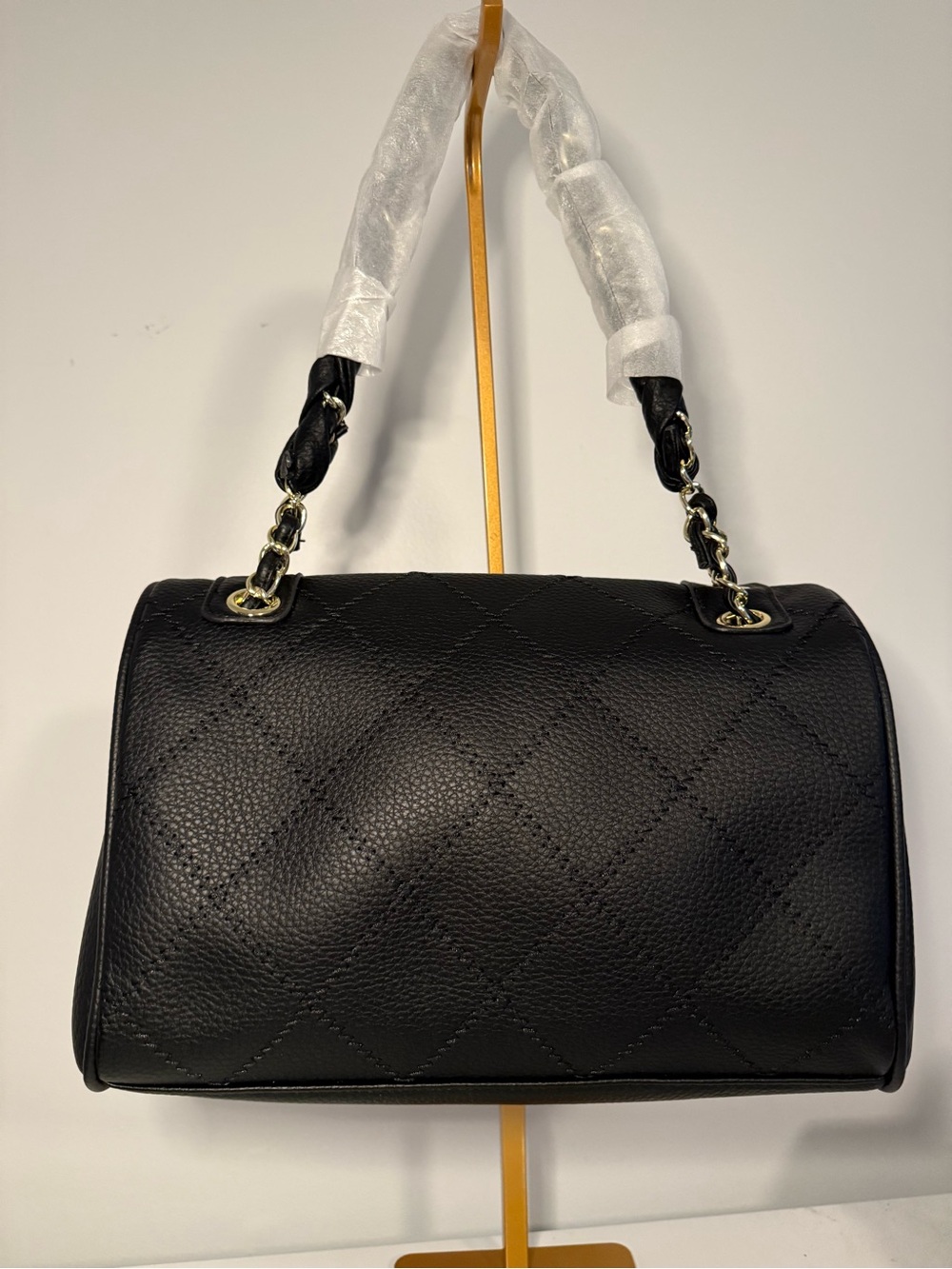 Black Shoulder Bag with Braided Handle